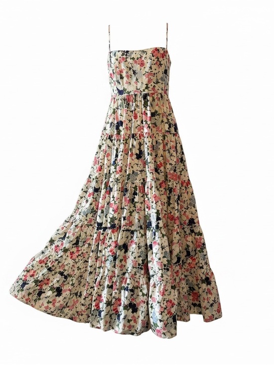 cinq a sept Dresses & Skirts - cinq a sept Cream Floral Tiered Midi Skirt with Pink and Navy Accents